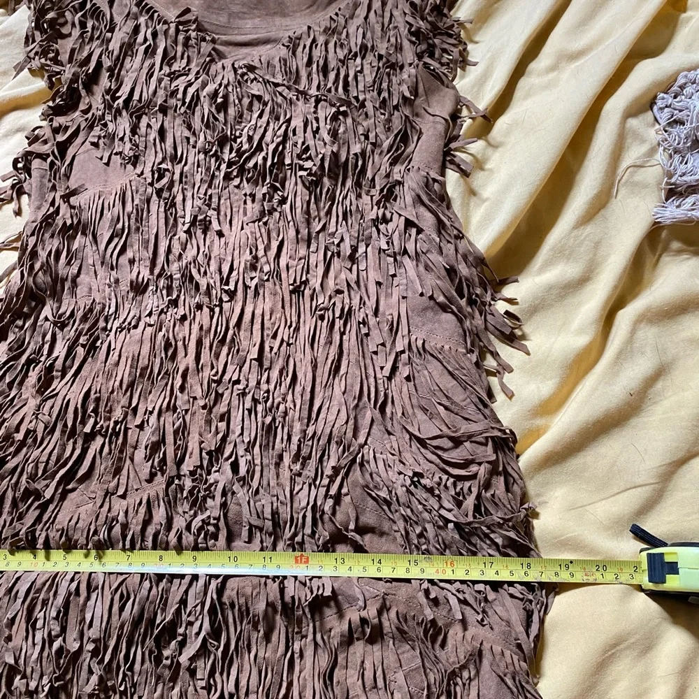 All Saints leather suede fringe flapper dress S XS UK10 2/4US brown gogo western - Picture 9 of 11